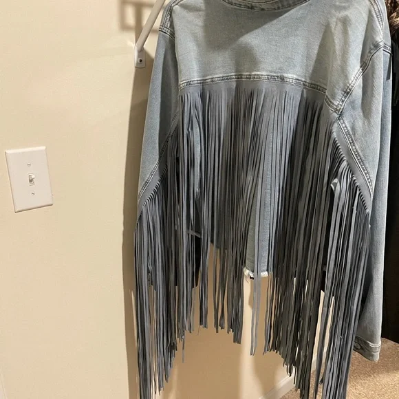 Fashion to Figure Denim Fringe Jacket - Picture 3 of 3
